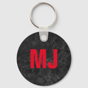 Trendy unique grey red monogram name initials key ring