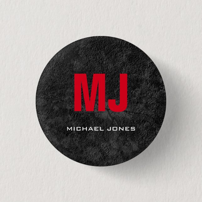 Trendy unique grey red monogram your name 3 cm round badge (Front)