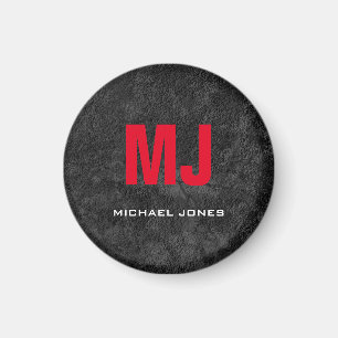 Trendy unique grey red monogram your name magnet
