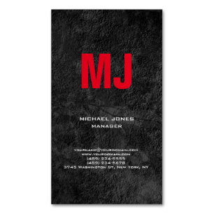 Trendy unique grey vertical huge red monogram 	Magnetic business card
