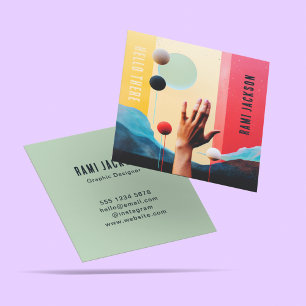 Trendy Unique Hello Colourful Abstract Artsy Square Business Card