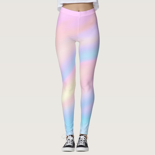 Trendy Unique pastel Pink Blue abstract waves Leggings (Front)