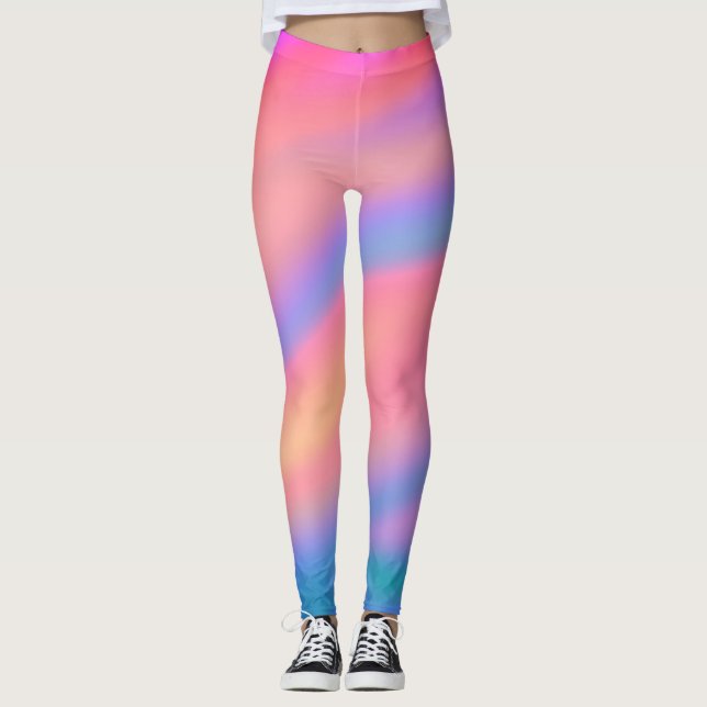 Trendy Unique Pink Blue green abstract waves Leggings (Front)
