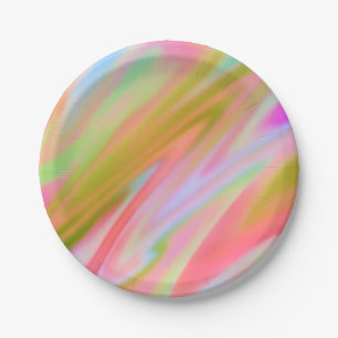 Trendy Unique Pink Blue green abstract waves  Paper Plate