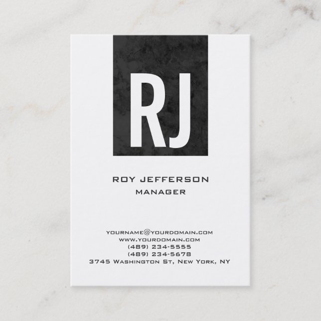 Trendy unique plain simple grey white monogram business card (Front)