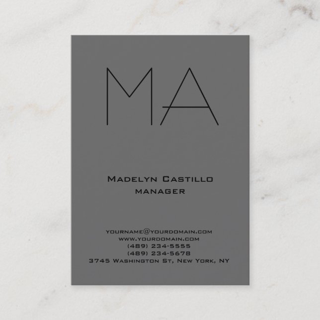 Trendy unique professional dim grey monogram business card (Front)
