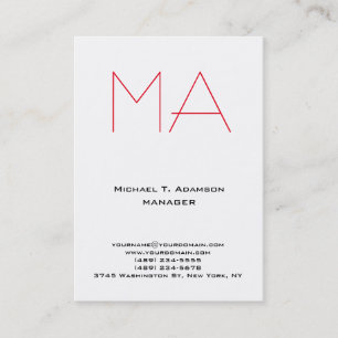 Trendy unique white professional red monogram business card