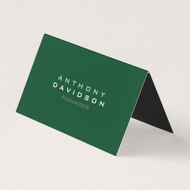Trendy Up Forest Green Minimalist Folded Business Card (Front)