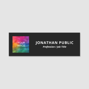 Trendy Upload Your Photo or Logo Here Template Name Tag