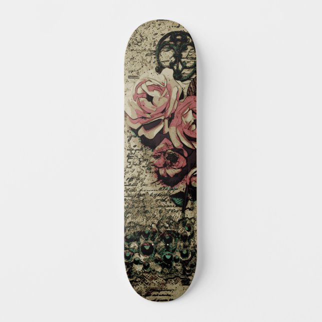 Trendy Urban Street Art Inspired Floral Skateboard (Front)