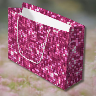 Trendy Valentine Hot Pink Disco Style Square Large Gift Bag