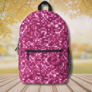 Trendy Valentine Hot Pink Disco Style Square Printed Backpack