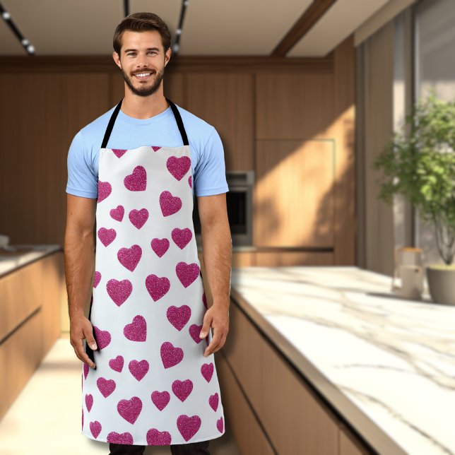 Trendy Valentine Pink Glitter Hearts on White Apron (Creator Uploaded)