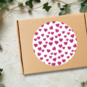 Trendy Valentine Pink Glitter Hearts on White Classic Round Sticker