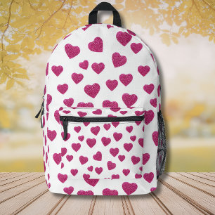 Trendy Valentine Pink Glitter Hearts on White Printed Backpack