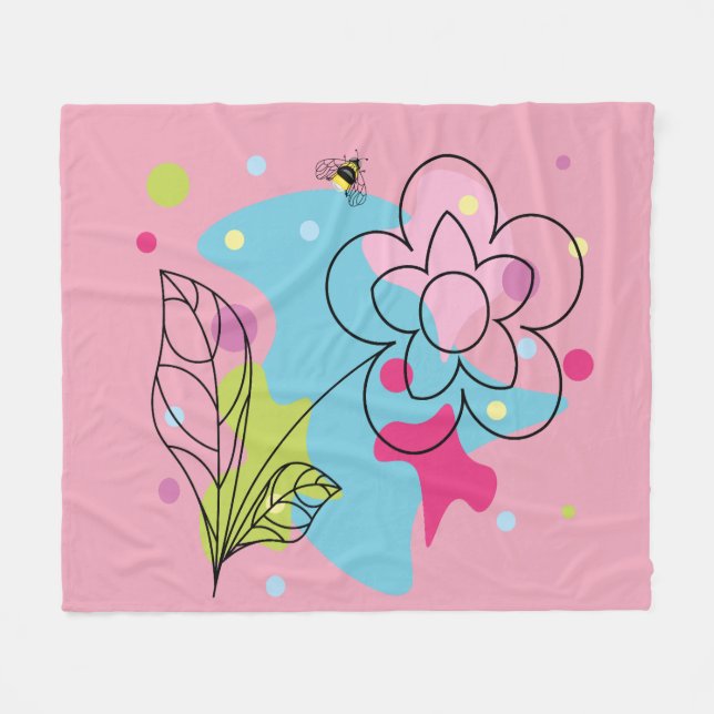 Trendy vector pattern of a summer flower in spots fleece blanket (Front (Horizontal))