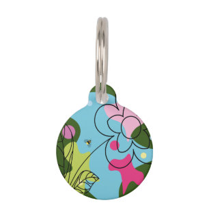 Trendy vector pattern of a summer flower in spots pet tag