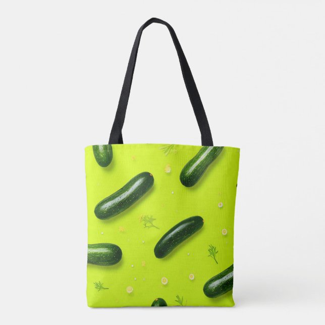 Trendy Vegetable Veggies Cucumber Illustration Tote Bag (Back)