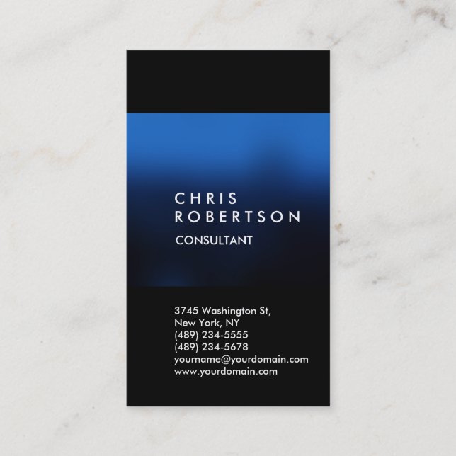 Trendy Vertical Black Blue Stripe Business Card (Front)