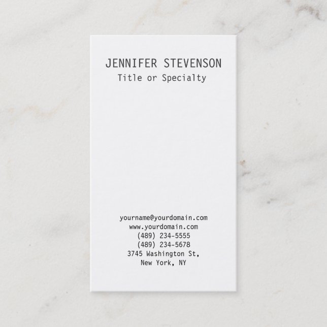 Trendy Vertical Black White Plain Business Card (Front)
