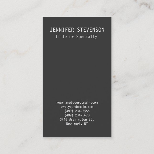 Trendy Vertical Grey Plain Business Card (Front)