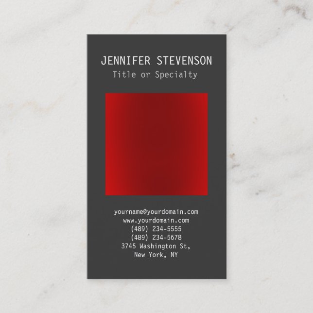 Trendy Vertical Grey Red Plain Business Card (Front)
