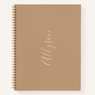 Trendy Vertical Name in Tan Script, Coffee Notebook