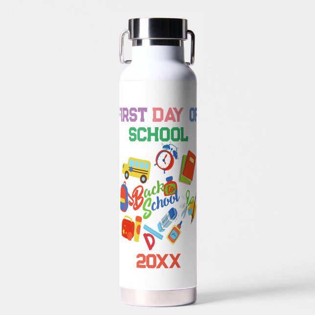 Trendy vibrant Back to School Pattern Water Bottle (Front)