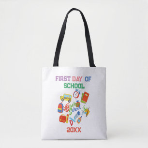 trendy vibrant Customisable Back to School Pattern Tote Bag