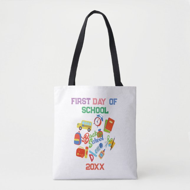 trendy vibrant Customisable Back to School Pattern Tote Bag (Front)