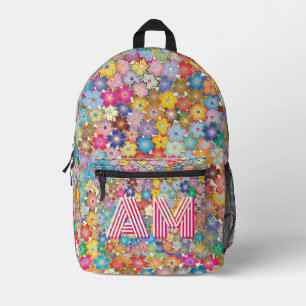 Trendy Vibrant Floral Backpack Custom Monogram