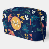 Trendy Vibrant Floral Pattern on Blue Monogram