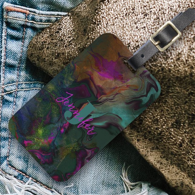 Trendy Vibrant Marble Swirls Luggage Tag (Creator Uploaded)