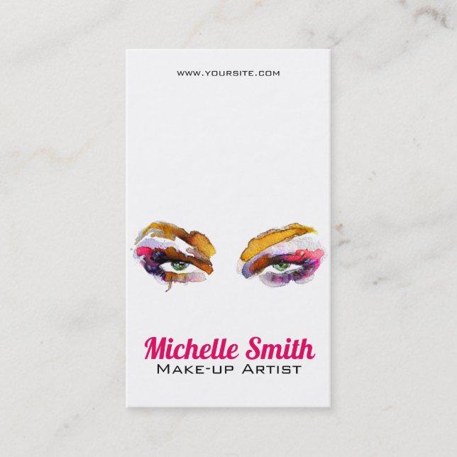 Trendy Vibrant Watercolor Eye Makeup Artist Business Card (Front)
