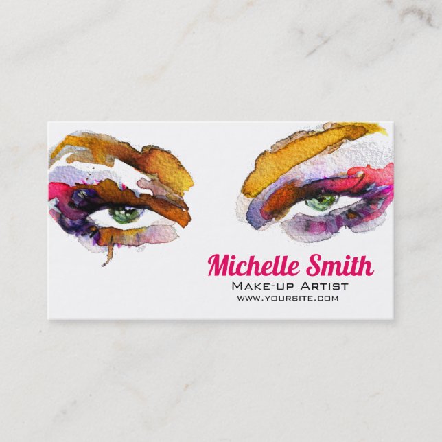Trendy Vibrant Watercolor Eye Makeup Artist Business Card (Front)