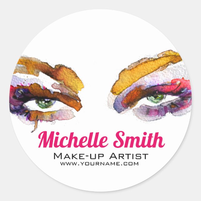 Trendy Vibrant Watercolor Eye Makeup Artist Classic Round Sticker (Front)