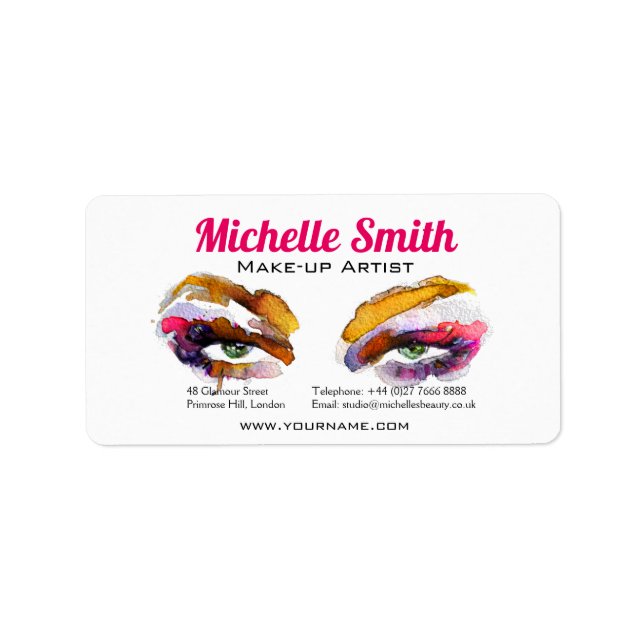 Trendy Vibrant Watercolor Eye Makeup Artist Label (Front)