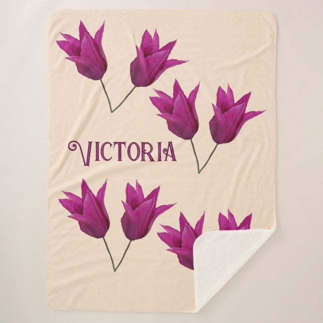 Trendy Victoria name pink tulip flowers blanket  (Front)