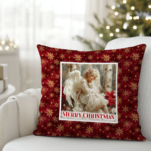 Trendy Victorian Angel Red Gold Accent Christmas   Cushion