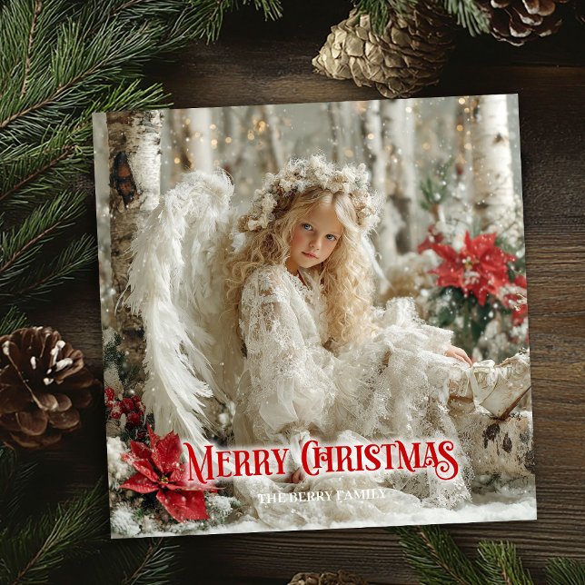 Trendy Victorian angel red poinsettias stylish   Holiday Card (Trendy Victorian angel red poinsettias stylish greeting card

)