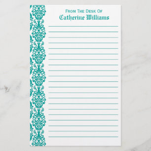 Trendy Victorian Blue Lace Damask Side Border Stationery
