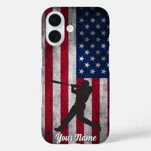 Trendy vintage American Flag Baseball Personalised iPhone 16 Case