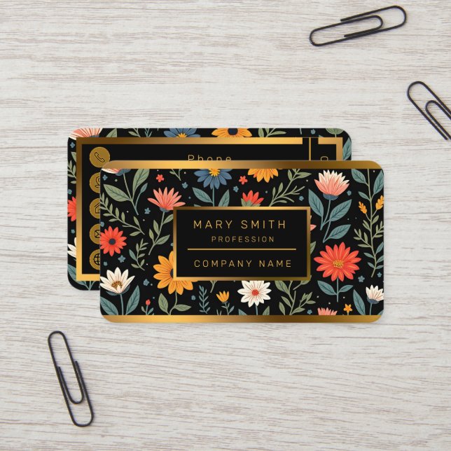 Trendy Vintage Beautiful Floral Collection Business Card (Front/Back In Situ)