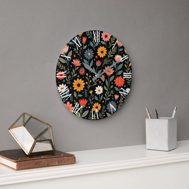 Trendy Vintage Beautiful Floral Collection Large Clock (Office)