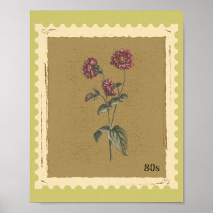 Trendy vintage floral stamp elegant antique Green Poster