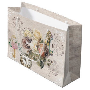 Trendy vintage french Journal de paris Rustic Large Gift Bag