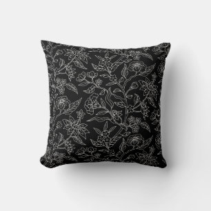 Trendy Vintage Inspired Black Floral Pattern Cushion