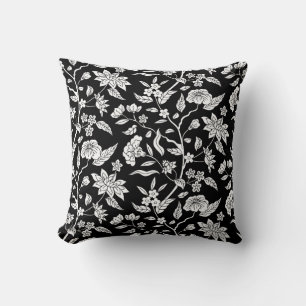 Trendy Vintage Inspired Black Floral Pattern  Cushion