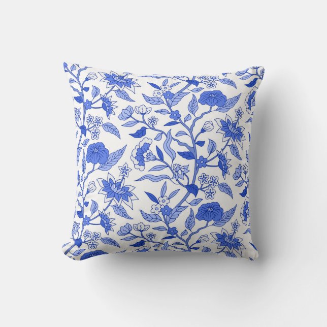 Trendy Vintage Inspired Blue Floral Pattern  Cushion (Front)