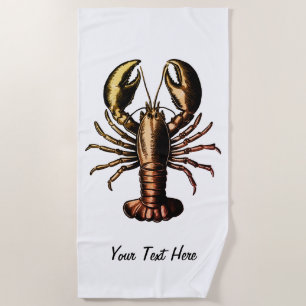 Trendy vintage Lobster  Personalised Beach Towel